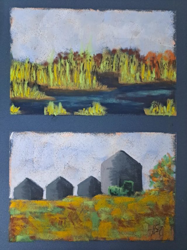 A couple of little 5x7 pastel studies today during the Rosebud plein air paint out. I don't love them, but at least I don't hate them! 😂 My pond definitely needs a bit of hill behind it!